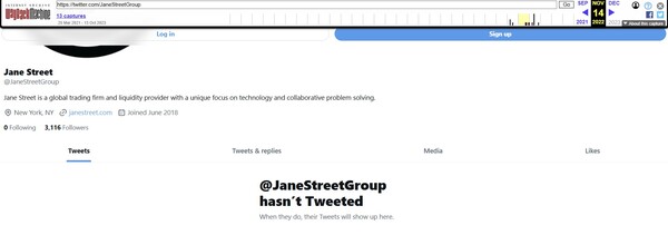 제인스트리트, 2022년에 이미 X 게시글 0개